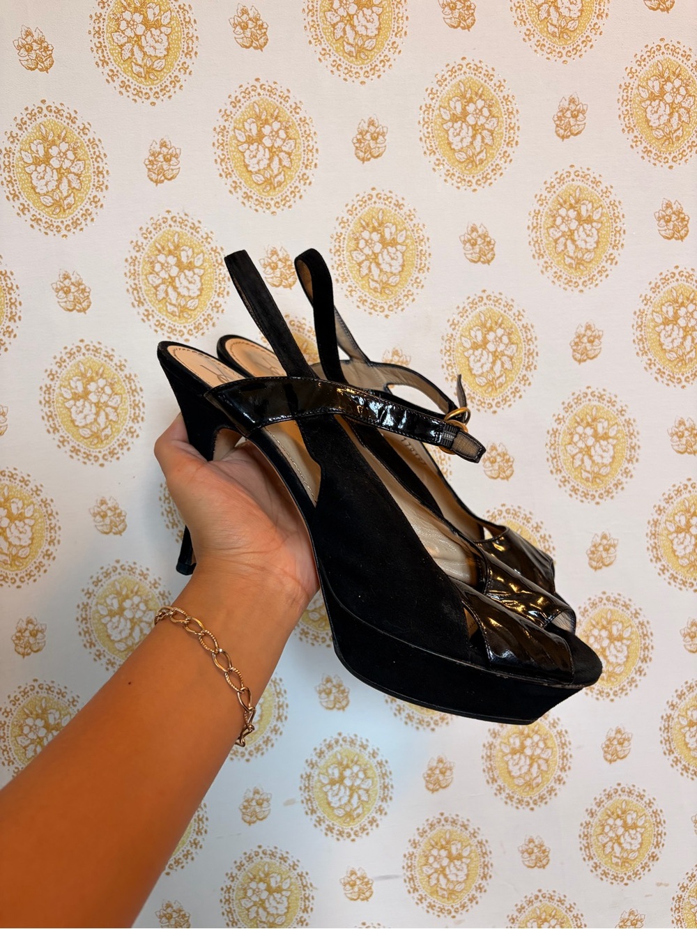 Yves Saint Laurent Black Patent Slingback Heels